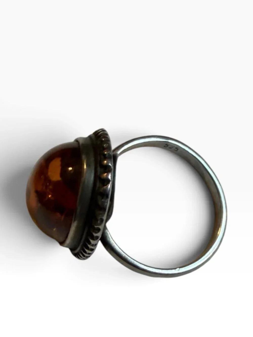 Sterling Silver 925 Amber Oval Statement Ring Size 8 Vintage Style